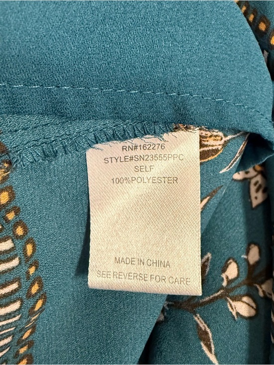 Les Serein Teal Floral Blouse Sleeveless Boho Lightweight Top Size Large - Picture 10 of 12